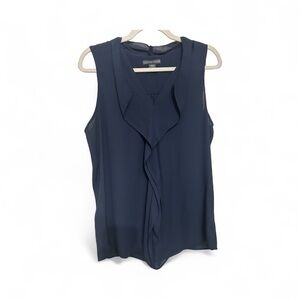 Ann Taylor Navy Ruffle Sleeveless Blouse